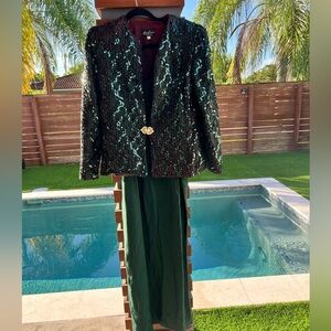 Luxurious Green Sequin Blazer and Dress Set